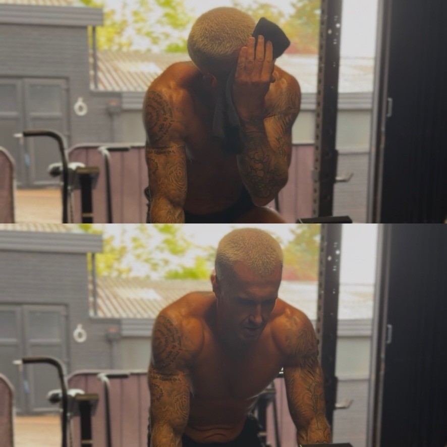 Danny resting between training efforts — two recent gym moments